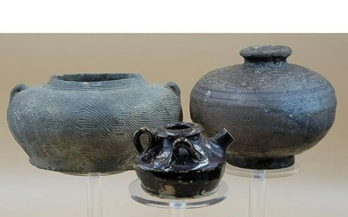 2 Chinese Neolithic Ceramics & 1 glazed Sukhothai pot