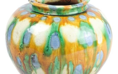 Chinese Sancai high shoulder pottery jar vessel / vase