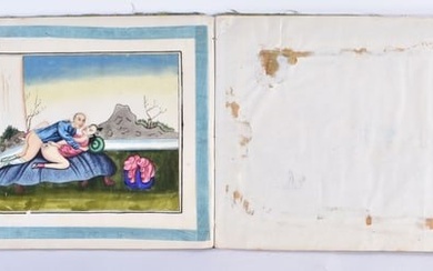 Chinese School (C1850) 12 x Erotic Watercolours, Pith papers. 32 cm x 24 cm. (12)