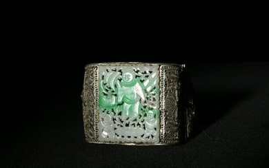 Chinese Silver Jadeite Bracelet, 19th Century