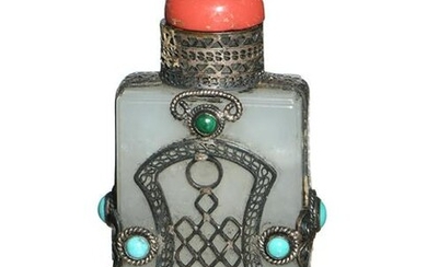 Chinese White Jade with Silver Snuff Bottle, 19th