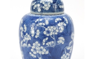 Chinese blue and white porcelain ginger jar and cover, hand ...