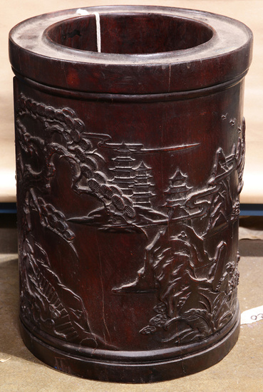Chinese hardwood scroll pot