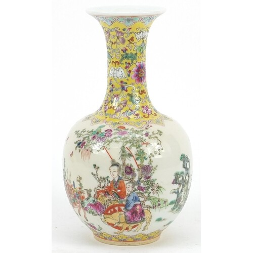 Chinese porcelain vase finely hand painted in the famille ro...