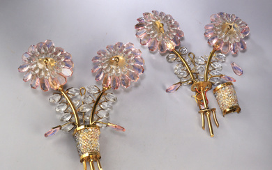 Christopher Palme for Palwa. A pair of crystal glass and brass wall lamps (2)