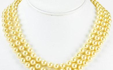 Circa 1990 Triple Strand Pearl Choker Necklace