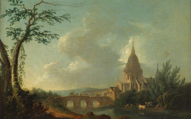 Circle of Jean-Baptiste Pillement (Lyon 1728-1808) A river landscape with...