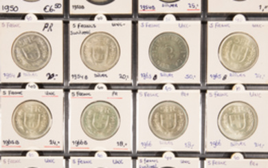 Collection in album with Swiss coins incl. many 5 Francs...