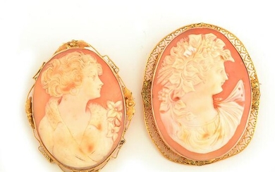 Collection of Two Shell Cameo, 14k Yellow Gold Pendant
