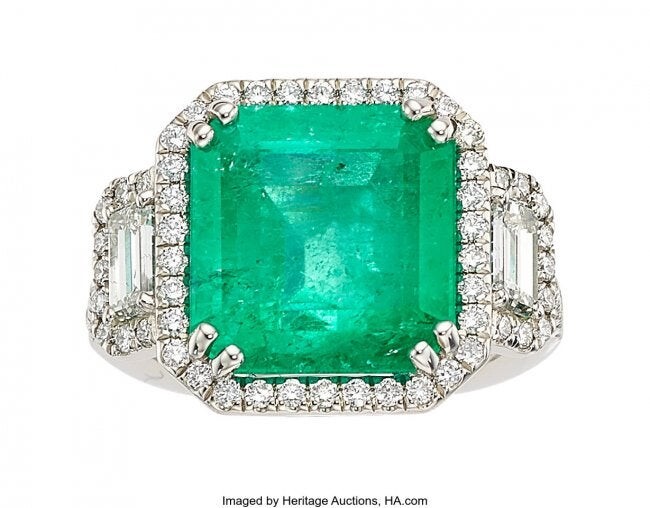 Colombian Emerald, Diamond, Platinum Ring Stones