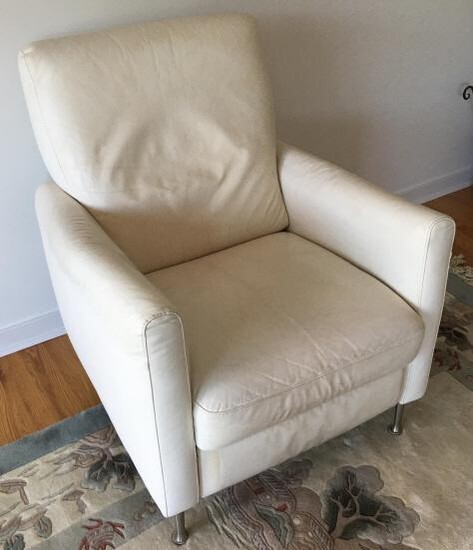 Contemporary White Leather Reclining Arm Chair