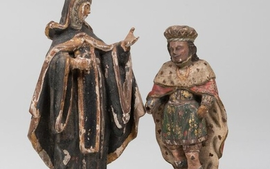 Continental Painted and Parcel-Gilt Wood Models of St.