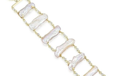 Cultured Baroque Pearl and Diamond Bracelet