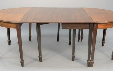 Custom mahogany three-part dining table, ht. 30", size
