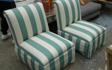 DAVID SEYFRIED EASY CHAIRS, a pair, in a striped...
