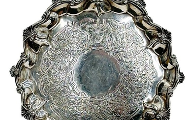 Daniel & Charles Houle English Sterling Silver 10 inch Footed Salver Tray 1868