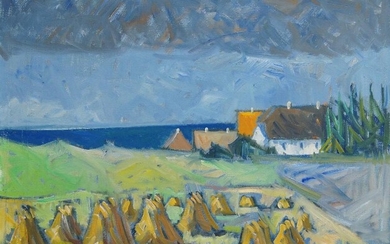 Danish School, mid-20th century- Landscape with a farm building; oil on canvas, indistinctly signed lower right, 65 x 75.5 cm