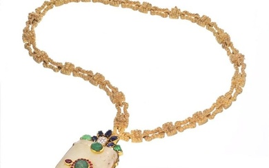David Webb 18K Yellow Gold Convertable Chain With A French Jade Necklace