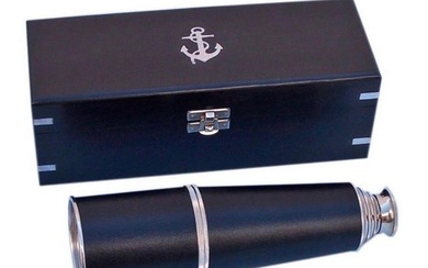 Deluxe Class Admiral's Chrome Leather Spyglass Telescope with Black Rosewood Box