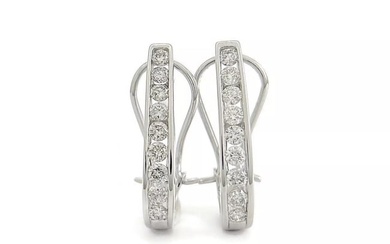 Diamond Channel-Set Oblong Drop Hoop Earrings 14K White Gold, .90 CTW, 4.25 Gram