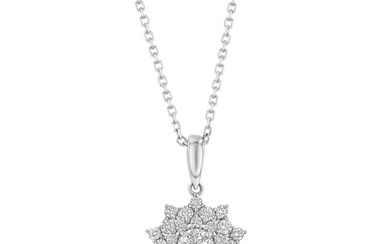 Diamond Floral Pendant In 14k White Gold 1/2ct Ctr 1-1/10ctw 16-18 Inch Adj Chain