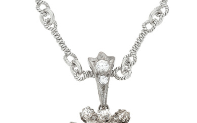 Diamond, Gold, Silver Pendant-Necklace Stones: Full and mine-cut diamonds...