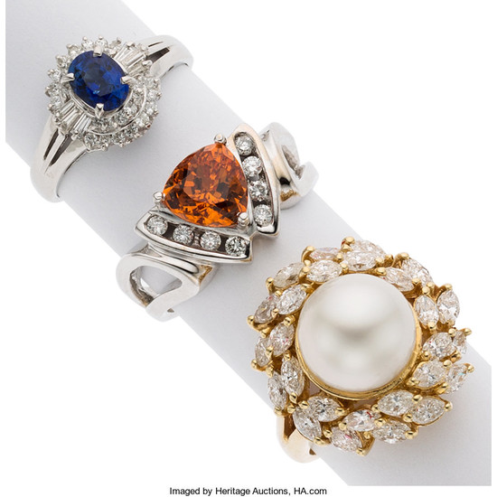 Diamond, Multi-Stone, South Sea Cultured Pearl, Platinum, Gold Rings...
