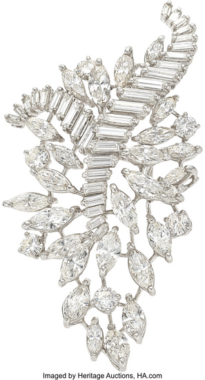 Diamond, Platinum, White Gold Pendant-Brooch Stones: Marquise-shaped diamonds weighing...