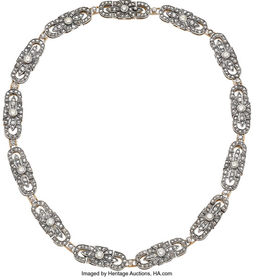 Diamond, Silver-Topped Rose Gold Necklace Stones: Full-cut diamonds weighing...
