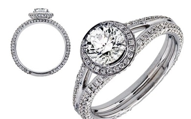 Diamond Split Shank, Pave-studded Engagement Ring In 18k White Gold (0.45ct Rb Center)