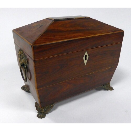 EARLY NINETEENTH CENTURY LINE INLAID ROSEWOOD TEA CADDY, of ...