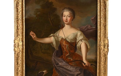 ÉCOLE FRANCAISE du XVIIIè. Entourage de NATTIER Jean-Marc. (1685-1766). «Diane chasseresse tenant son arc avec...