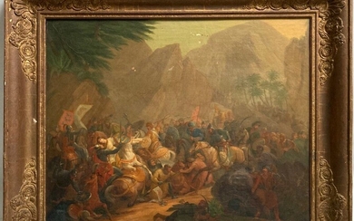 ECOLE FRANCAISE vers 1840 Scène de combat contre les turcs Toile d'origine 59.5 x 73...