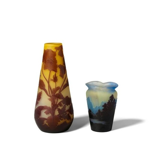 EMILE GALLE (1846-1904) Two Vasescirca 1900cameo glass, signed in cameo 'Galle'height of tallest...