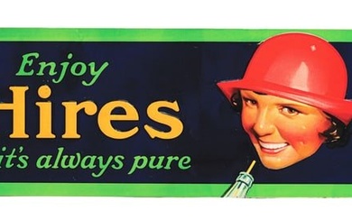 ENJOY HIRES IT'S ALWAYS PURE EMBOSSED TIN SIGN W/ BEAUTIFUL WOMAN GRAPHIC
