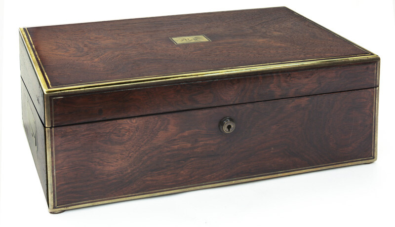 Early high quality brass inlaid rosewood lap desk