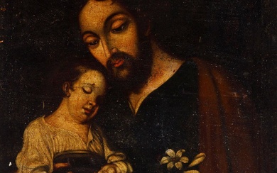 École espagnole ou novo-hispanique de la seconde moitié du XVIIe siècle. "Saint Joseph avec l'enfant...