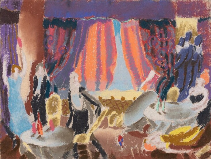 Edith Granger-Taylor, British 1887¬®1958 - The Police Raid, 1933; pastel on paper, 24 x 32 cm (ARR) Provenance: Gillian Jason Gallery, London; private collection, UK