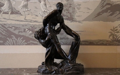 D'après Edme DUMONT (1720-1775). École Française du XIXe siècle. Milon de Crotone, groupe en bronze...