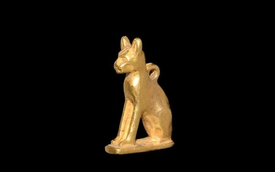 Egyptian Gold Seated Cat Amulet