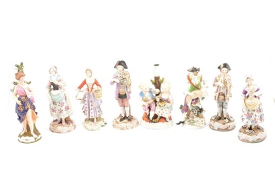 Eight Continental porcelain figurines