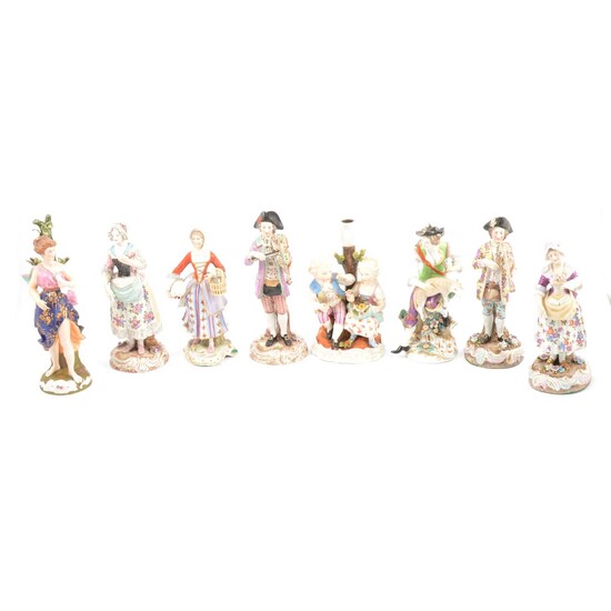 Eight Continental porcelain figurines
