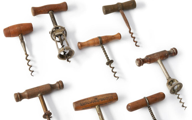 Eight Vintage Wooden Corkscrews early to mid-20th century