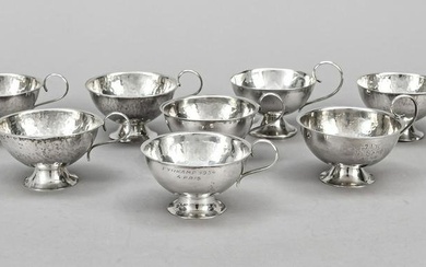 Eight brandy bowls/cups, Sweden, mid-20th century, different makers, silver 830/000, round stand