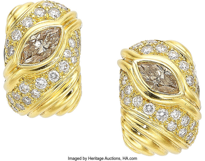 Elan Colored Diamond, Diamond, Gold Earrings Stones: Marquise-shaped pinkish...