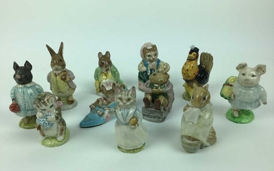 Eleven Beswick Beatrix Potter figures - Pig-Wig, Mr Jackson, Mr Benjamin Bunny, Miss Moppet, Cousin Ribby, Tabitha Twitchett, Chippy Hackee, Little Pig Robinson, The Old Woman who lived in a Shoe,...
