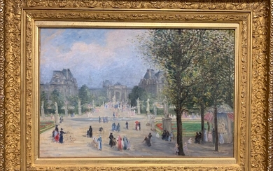 Emile René LAFONT (1853-1916) "Jardin des Tuileries " Huile sur toile signée en bas à...