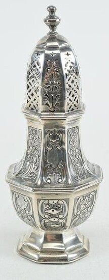 English sterling silver ornate castor. Perforated top.