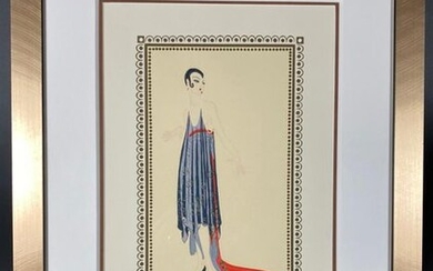 Erté (French/Russian, 1892 ~ 1990) 'Robe de Soir' - Limited edition hand coloured lithograph of a fashion design for an evening gown. Circa 1950. Signed Erté, numbered A/P 35/60.