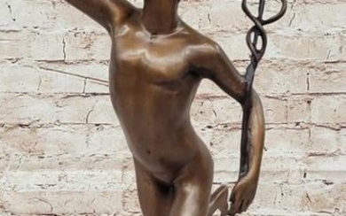 Ethereal Flight - Giambologna Inspired Flying Mercury Bronze Sculpture on Marble Base - 23" x 13"